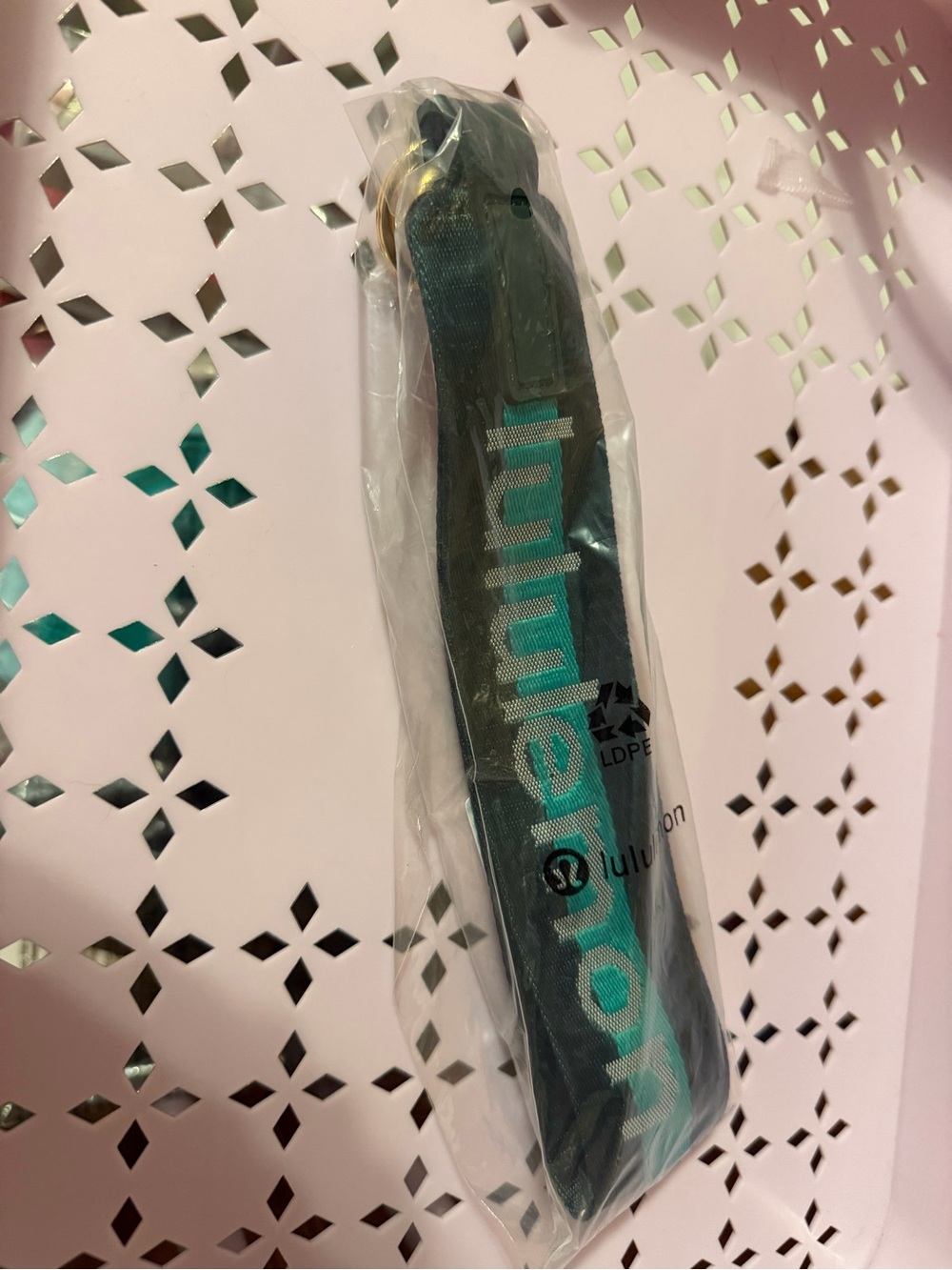 lululemon athletica Teal Green Logo keychain Strap with Gold Ring